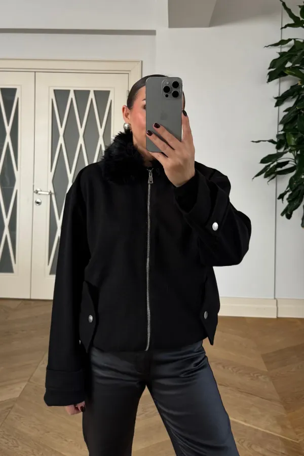 Fermuarlı Kaşe Bomber Kadın Ceket