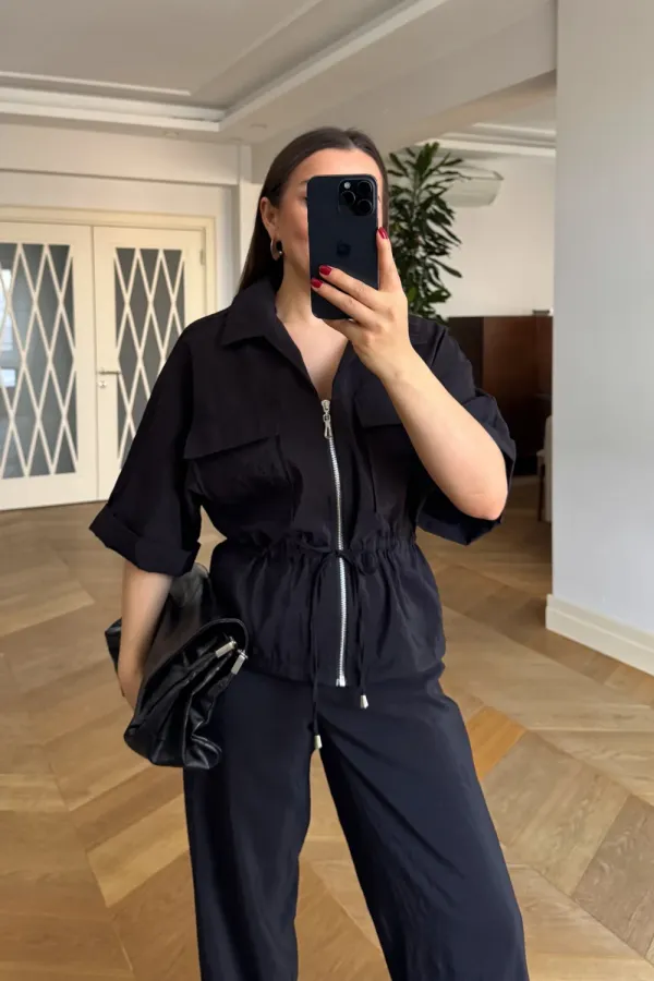 Women's Jacket and Trousers Suit with Drawstring Waist Women's Jacket and Trousers Suit with Drawstring Waist