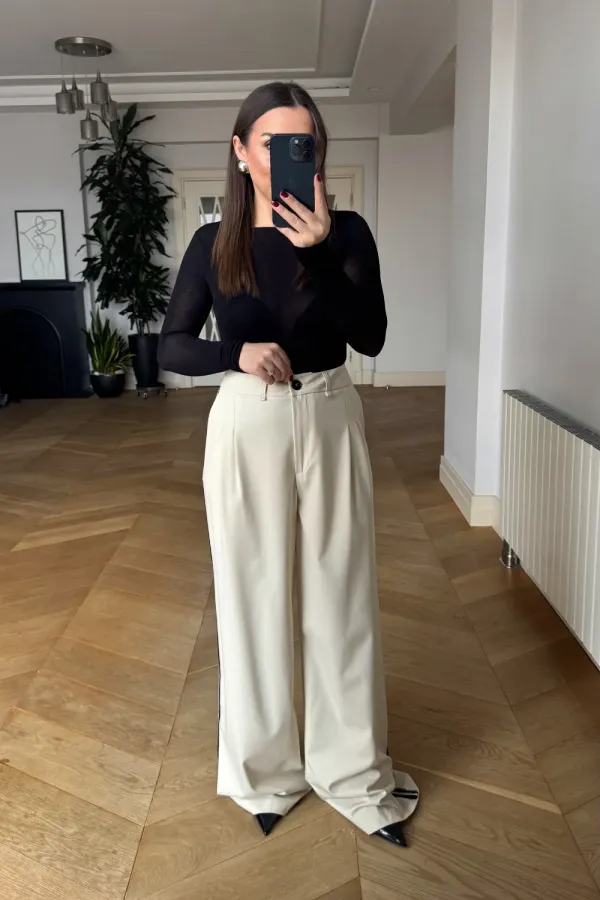 Women's Palazzo Pants with Rhinestone Trim