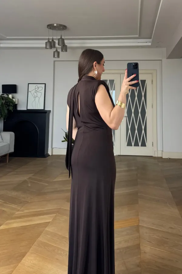 V-Neck Long Dress with Knot Detail