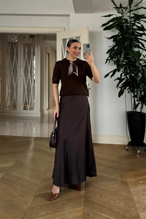 Beli Lastikli Uzun Saten Etek