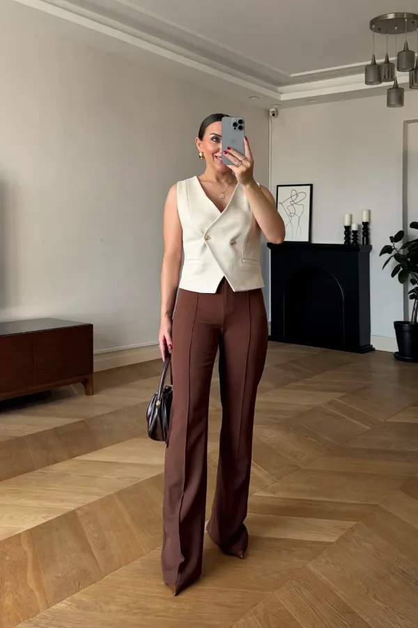 Suni Süet Kruvaze Kadın Yelek