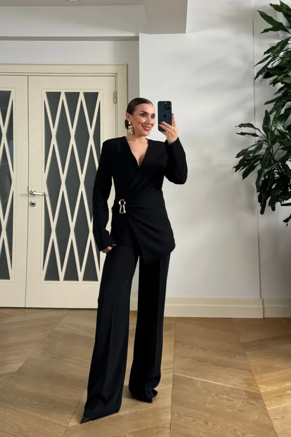 Kruvaze Düğmeli Ceket Pantolon Kadın Takım