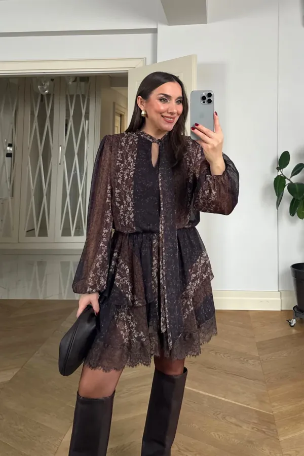 Desenli Şifon Mini Elbise