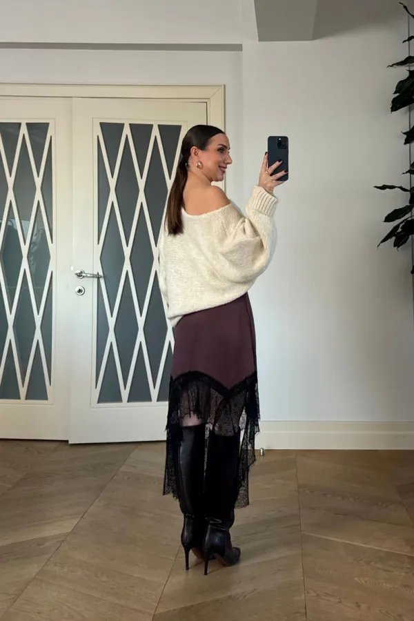 Dantelli Saten Mini Etek