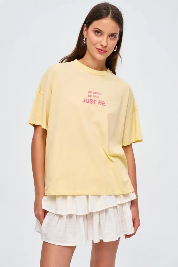 T-shirt à manches courtes imprimé à col rond pour femme, 100 % coton