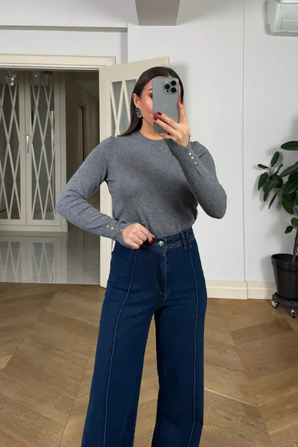 Dikiş Detaylı Denim Kadın Pantolon