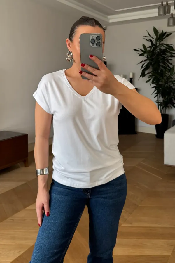 T-shirt basique à col en V pour femme