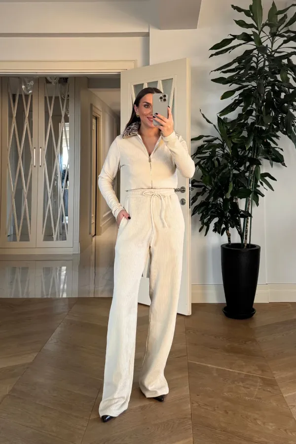 Beli Lastikli Fitilli Kadın Pantolon