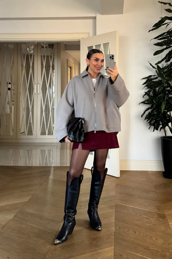 Fermuarlı Kaşe Kadın Ceket