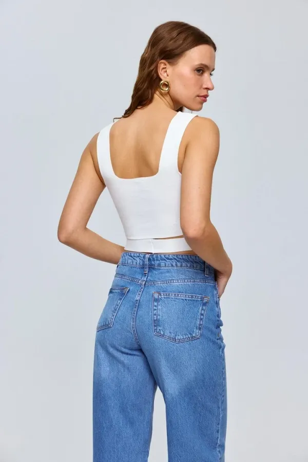 Bel Detaylı Askılı Triko Kadın Bluz