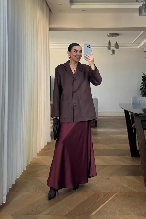 Beli Lastikli Uzun Saten Etek