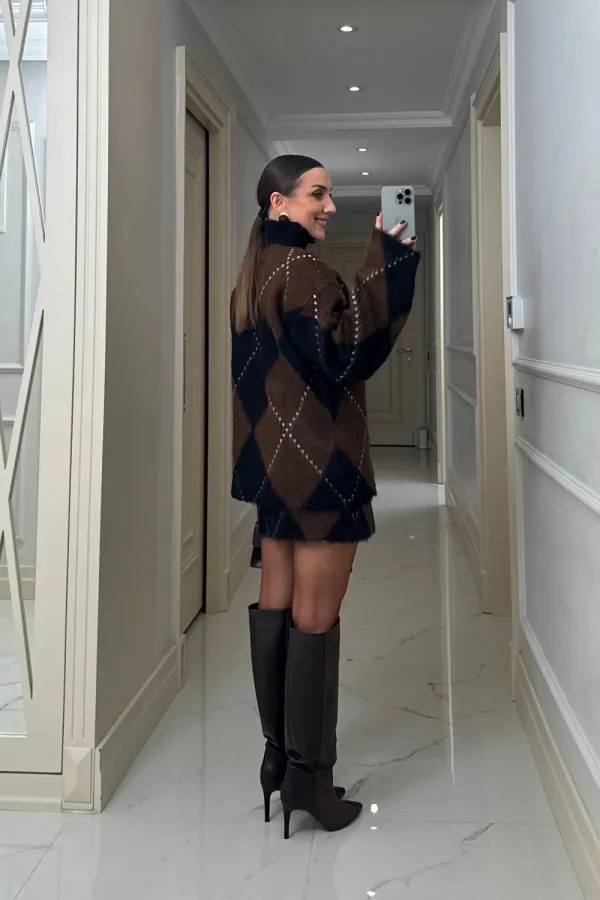 Baklava Desenli  Kazak Etek TrikoTakım