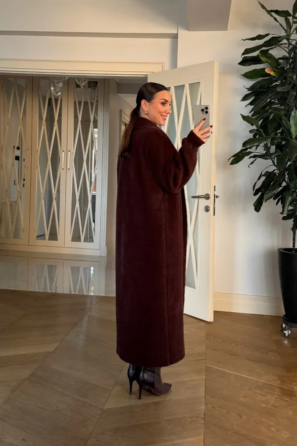 Yumuşak Dokulu Şal Yaka Uzun Kadın Hırka