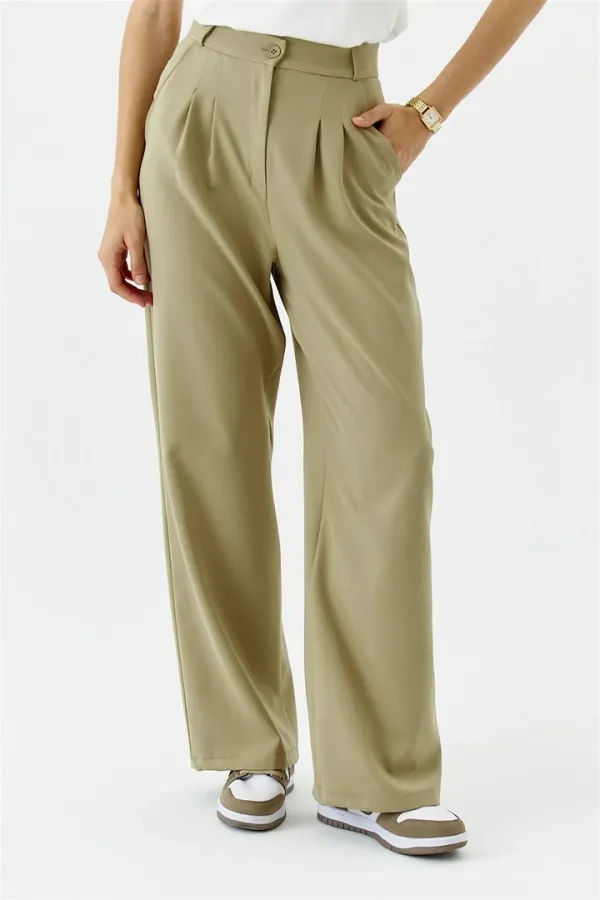 Pantalon palazzo taille haute à pinces pour femme