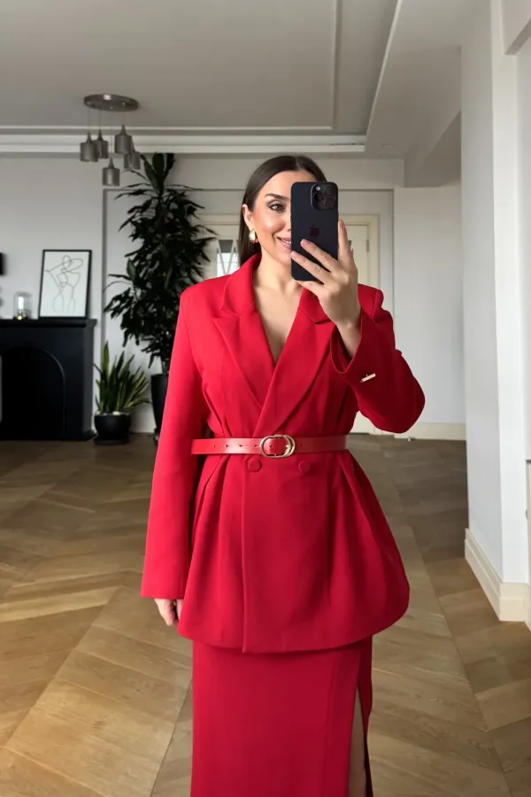 Kemerli Blazer Kadın Ceket