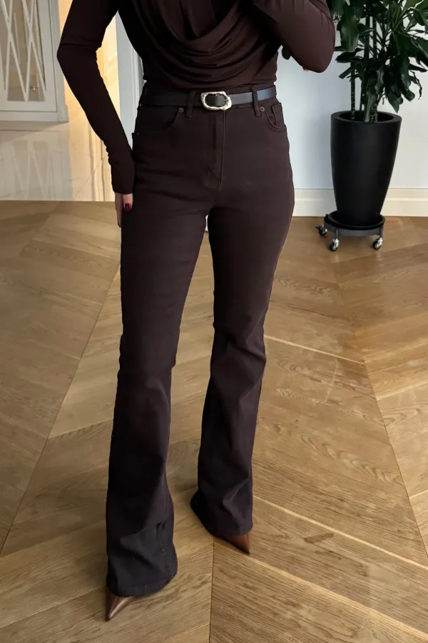 Yüksek Bel İspanyol Paça Denim Kadın Pantolon