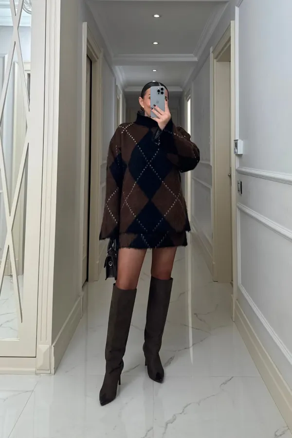 Baklava Desenli  Kazak Etek TrikoTakım