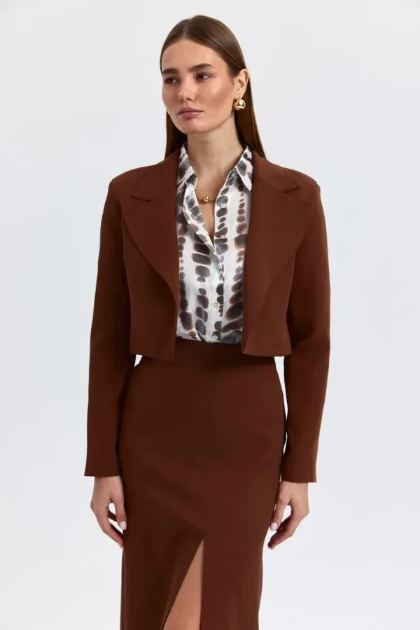 Veste blazer courte à épaulettes pour femme