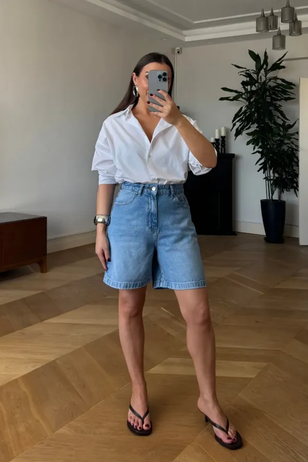 Denim Bermuda Kadın Şort