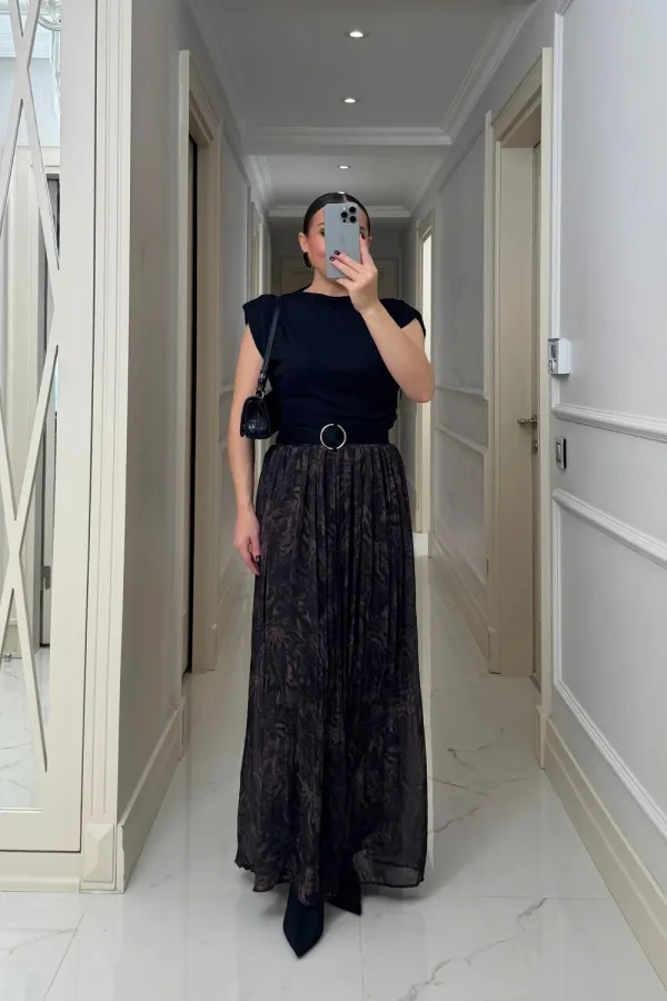 Desenli Uzun Şifon Etek