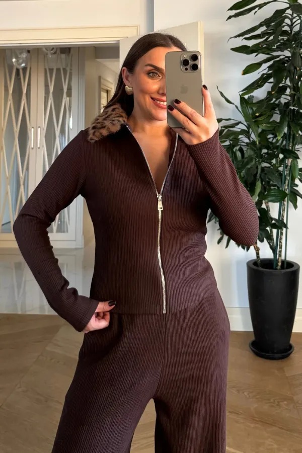 Suni Kürk Detaylı Fermuarlı Bluz