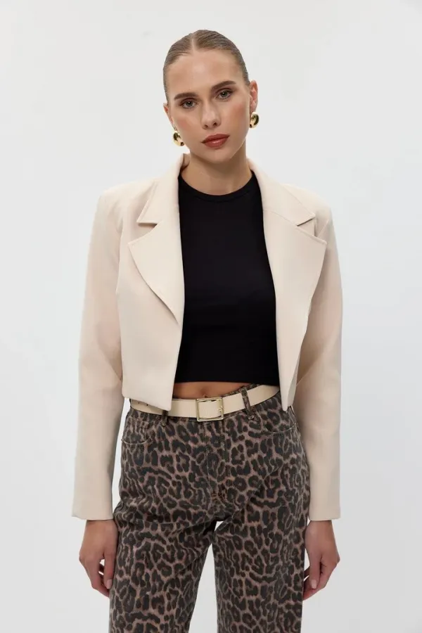 Veste blazer courte à épaulettes pour femme