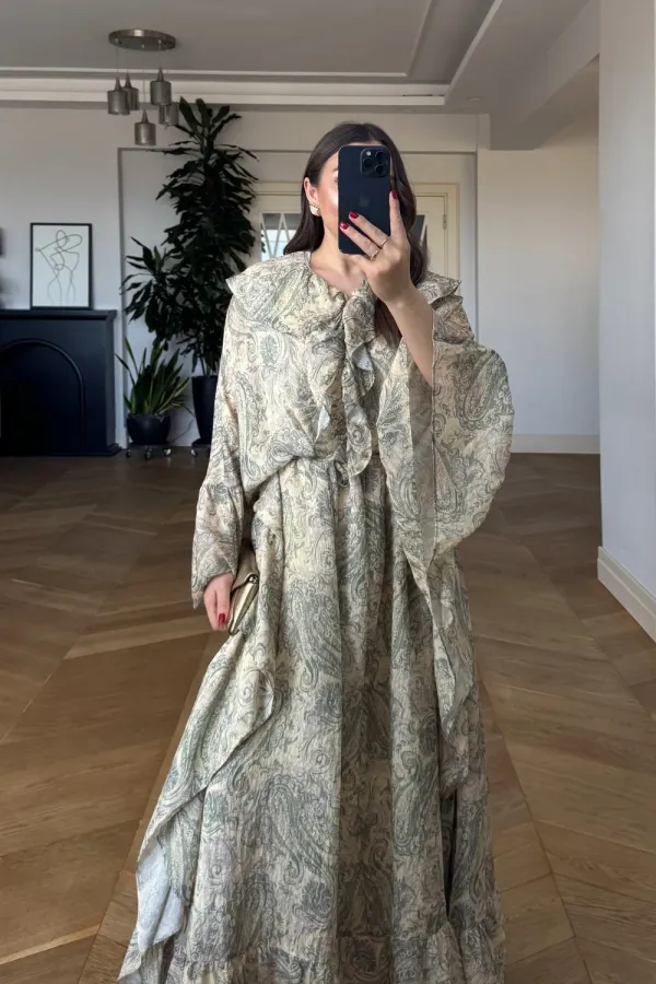 Shawl Patterned Batwing Sleeve Long Dress Shawl Patterned Batwing Sleeve Long Dress