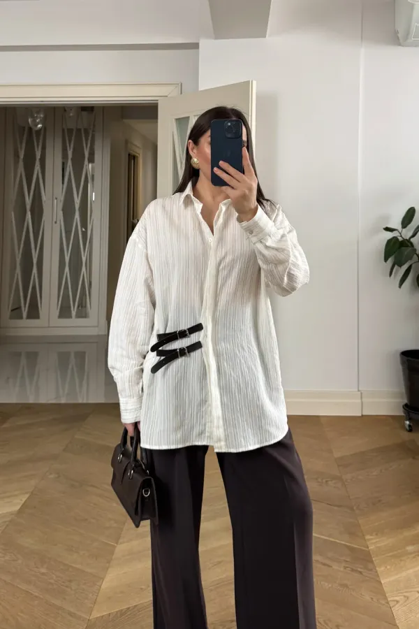 Women's Long-Sleeved Shirt with Belt Detail