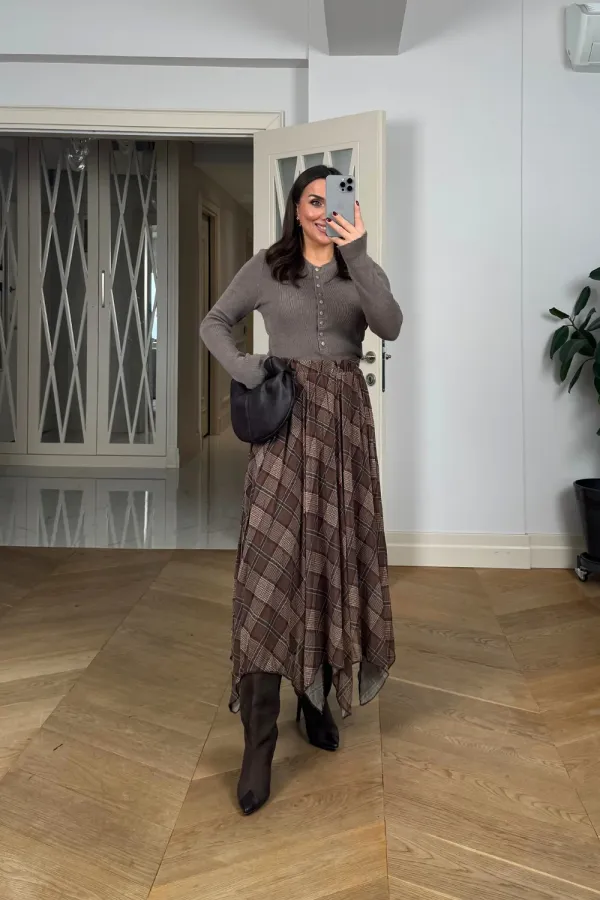 Desenli Şifon Midi Etek