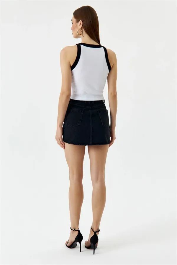 Asimetrik Kesim Mini Kot Etek
