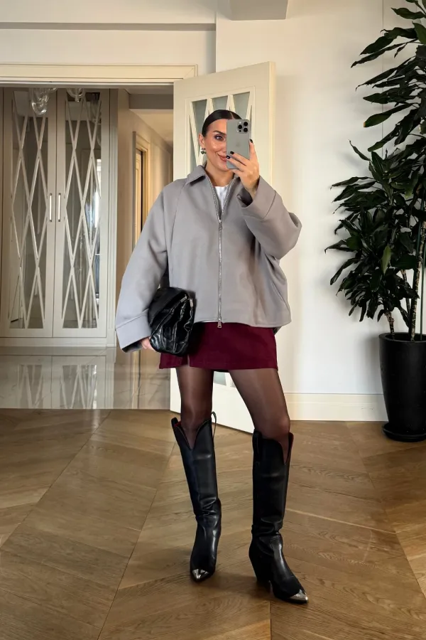 Fermuarlı Kaşe Kadın Ceket