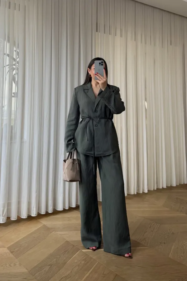 Çizgili Ceket pantolon Kadın Takım