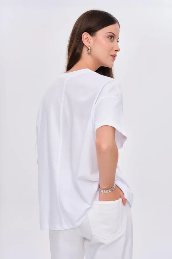Oversize Baskılı Kısa Kollu Kadın Tişört %100 Pamuk
