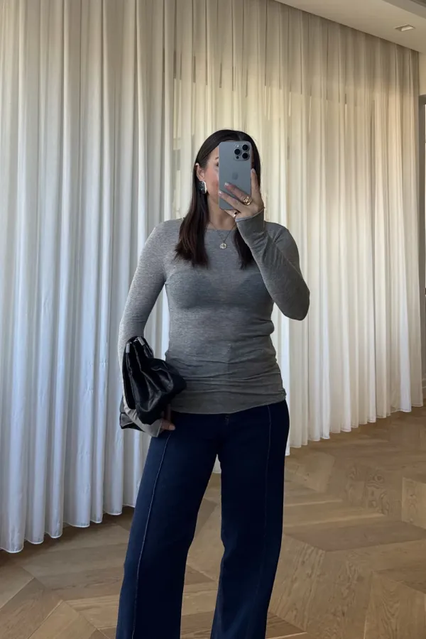 Kayık Yaka Uzun Kollu Tişört