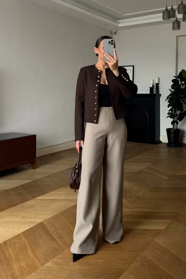 Crop Blazer Yakasız Kadın Ceket