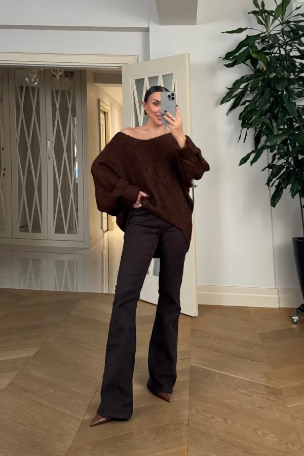 Kayık Yaka Triko Kadın Kazak