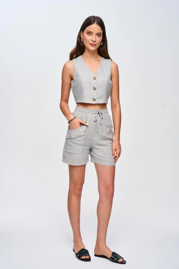 Linen Vest and Shorts Women's Set