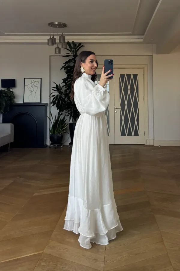 Mandarin Collar Long Dress with Ruffle Detail Mandarin Collar Long Dress with Ruffle Detail