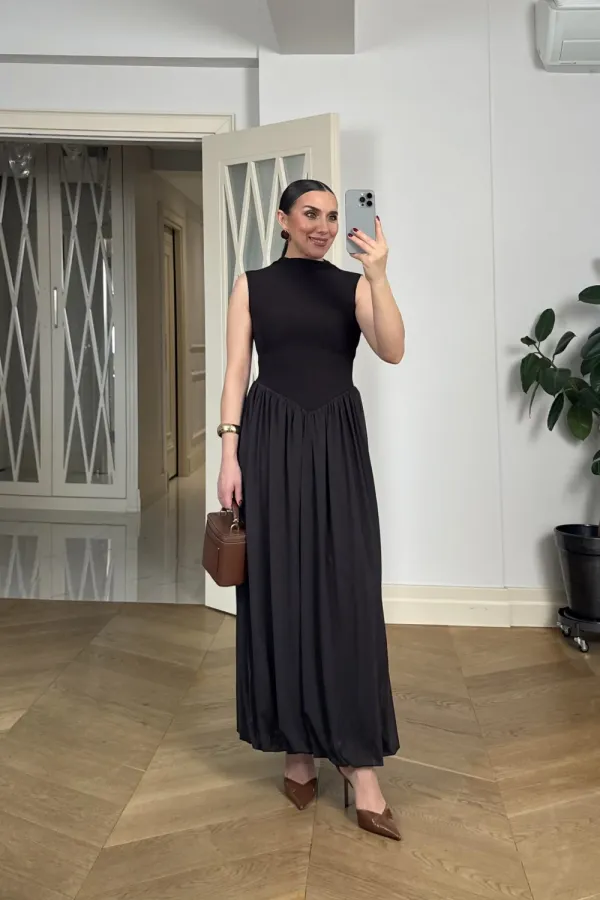 High-Neck Sleeveless Dress