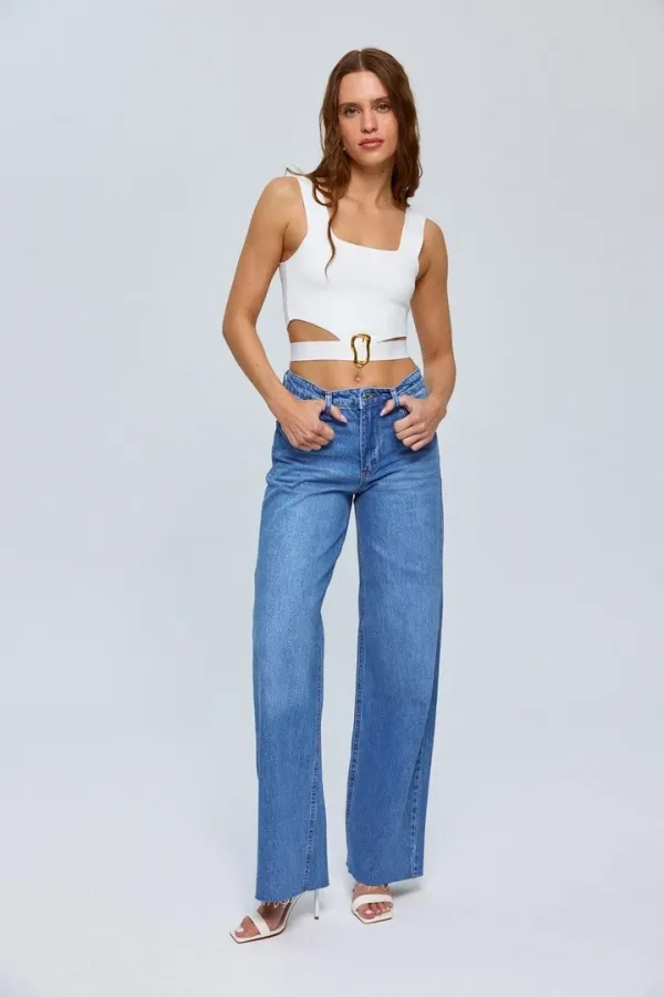 Yüksek Wideleg Kadın Kot Pantolon