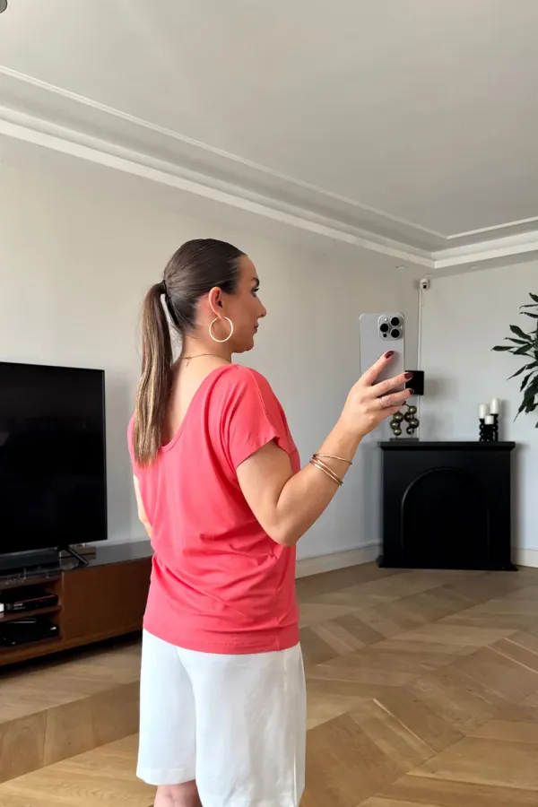 Ön Arka V Kısa Kollu Kadın Tişört