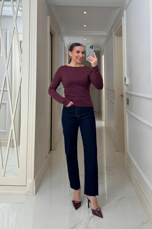 Kayık Yaka uzun Kollu Bluz