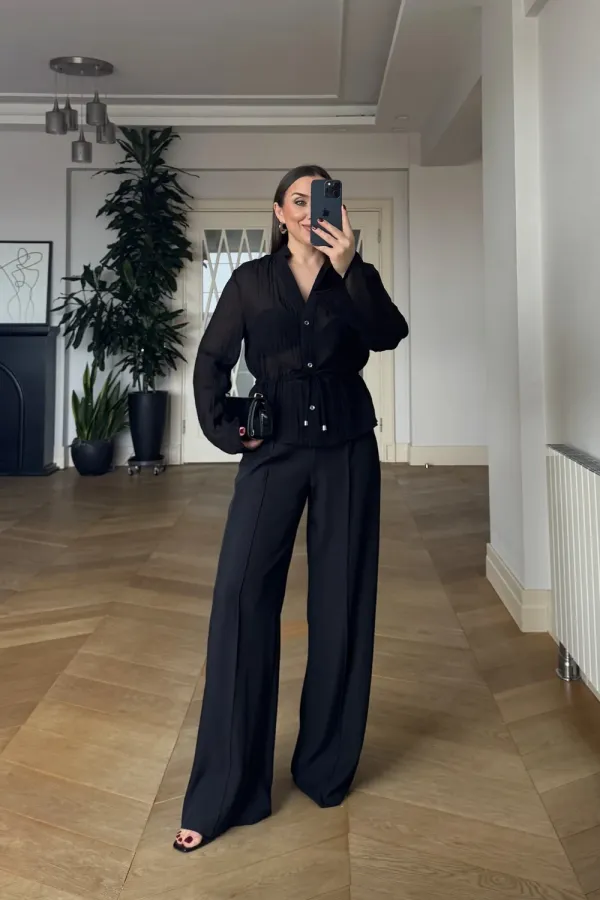 Hakim Yaka Bel Büzgülü Kadın Gömlek