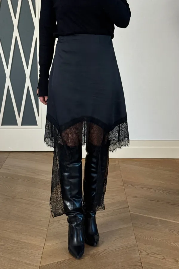 Dantelli Saten Mini Etek