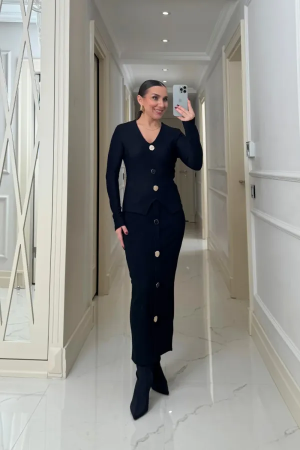 Düğmeli Fitilli Kalem Etek