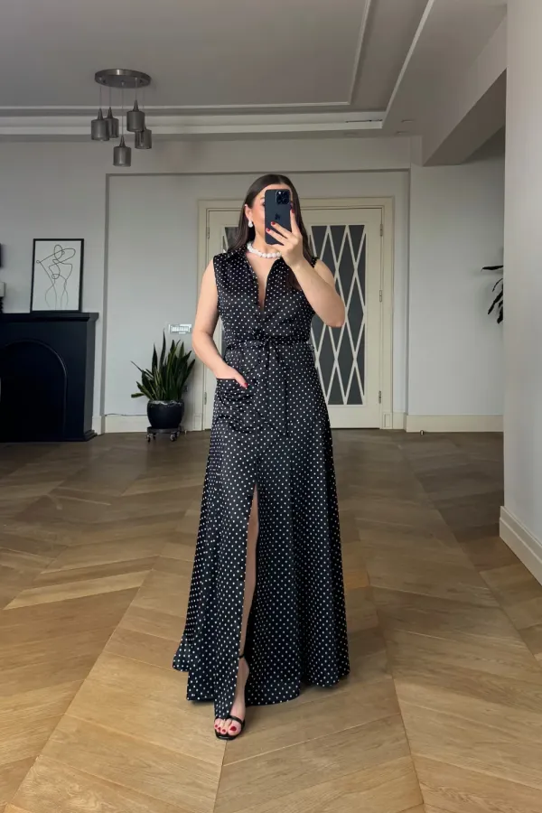 Sleeveless Polka Dot Long Shirt Dress Sleeveless Polka Dot Long Shirt Dress