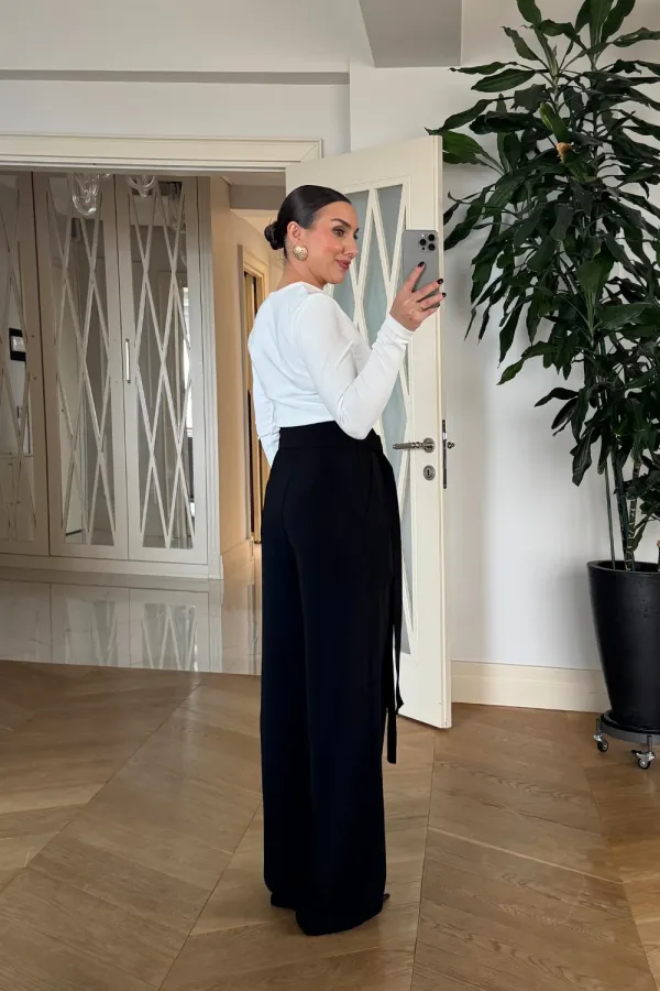 Kuşak Detaylı Pileli Kadın Pantolon