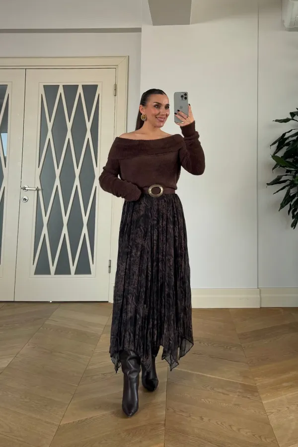 Asimetrik Kesim Midi Etek