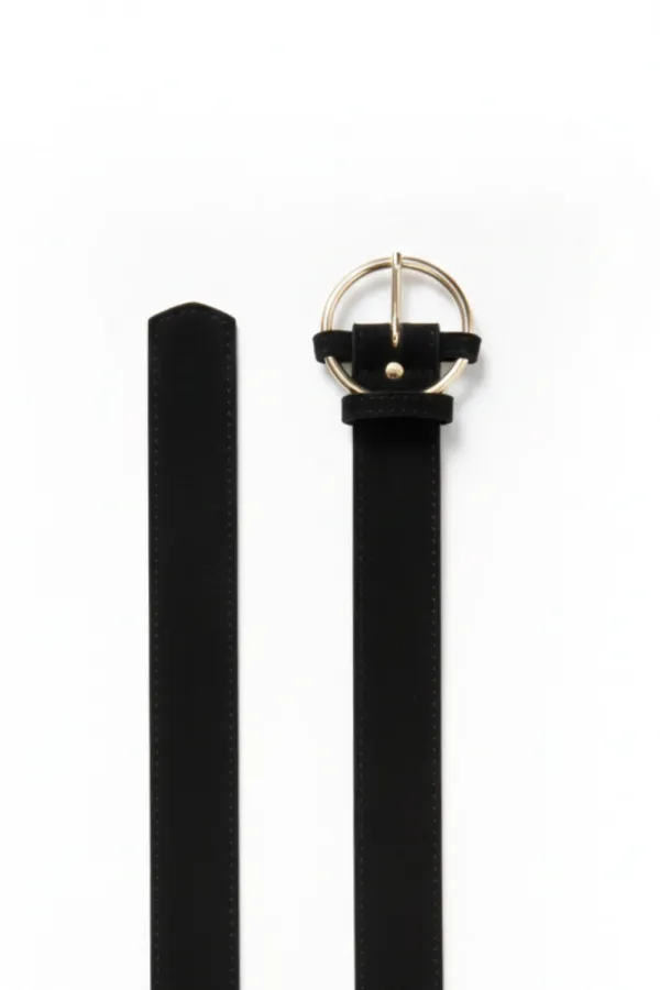 Women's Faux Suede Belt with Round Buckle